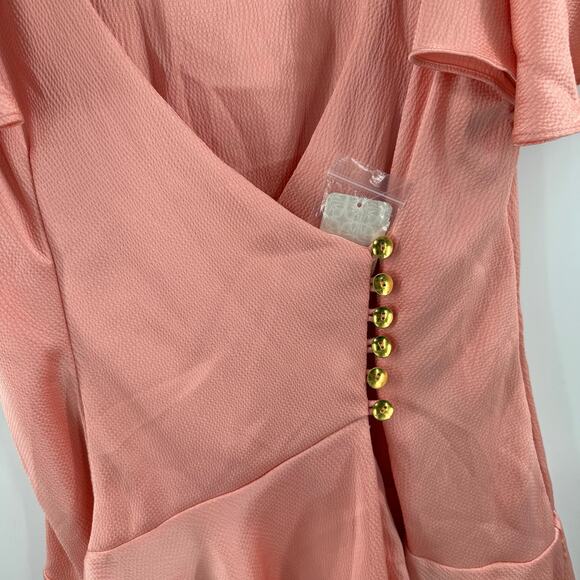 Free People Scarlett Dress Size Medium Mini Pink Peach Summer Button V-Neck NWT - Picture 10 of 16